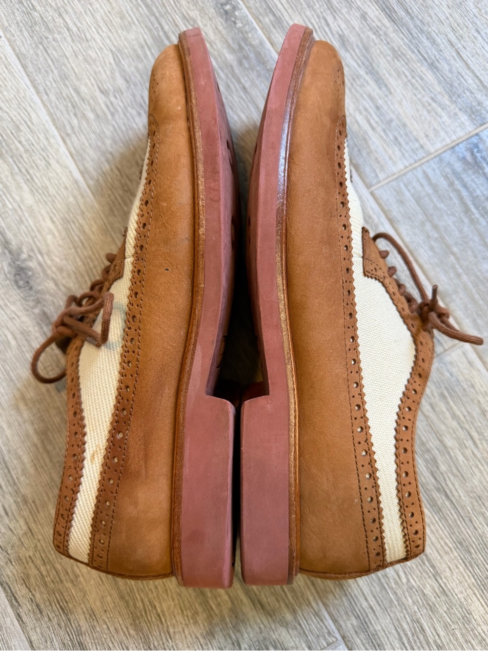 Polo Ralph Lauren Torrington Spectator Oxford Leather Canvas Mens 13 D Wingtip - Picture 4 of 8